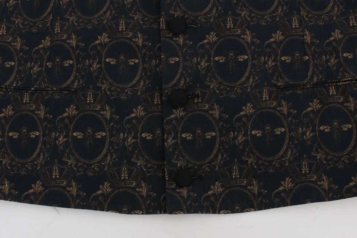 Blue Wool Blend Crown Bee Formal Vest