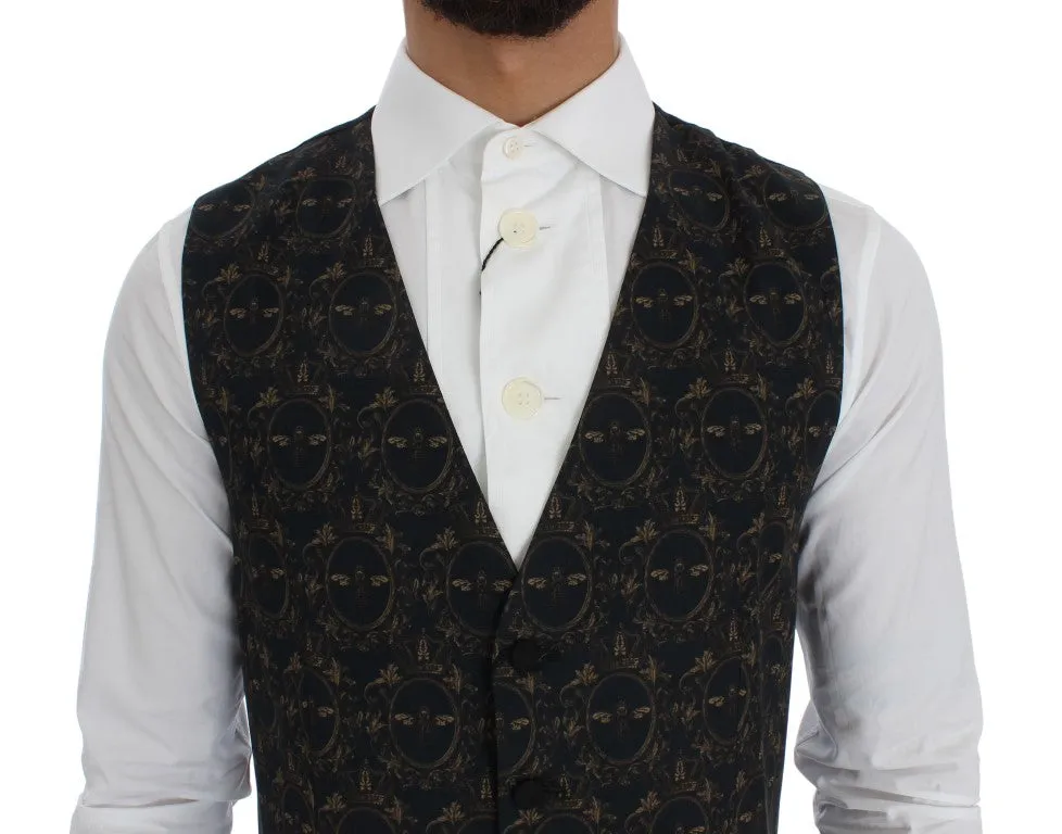 Blue Wool Blend Crown Bee Formal Vest
