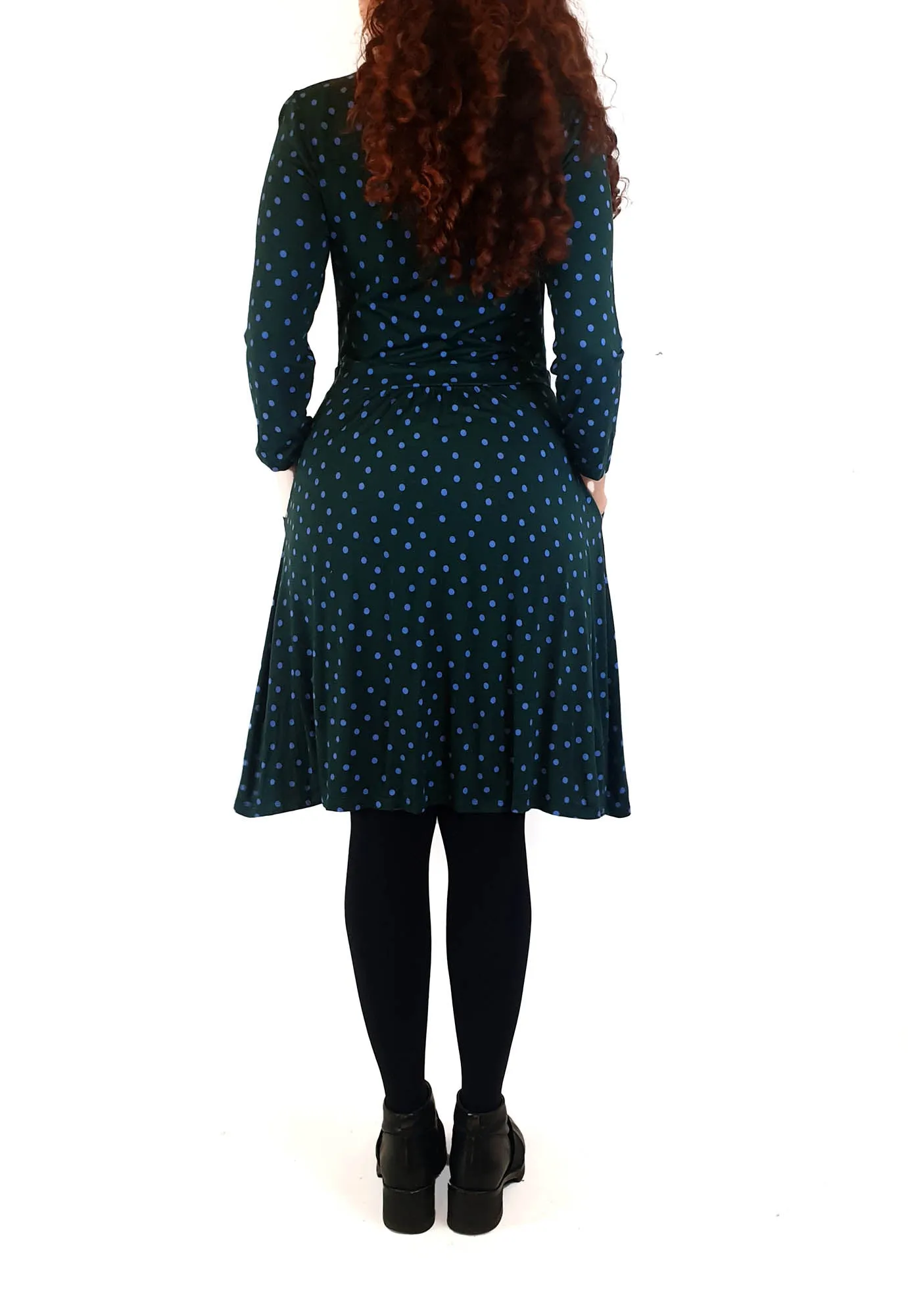 Boden green long sleeve  dress with purple polka dots size UK 10