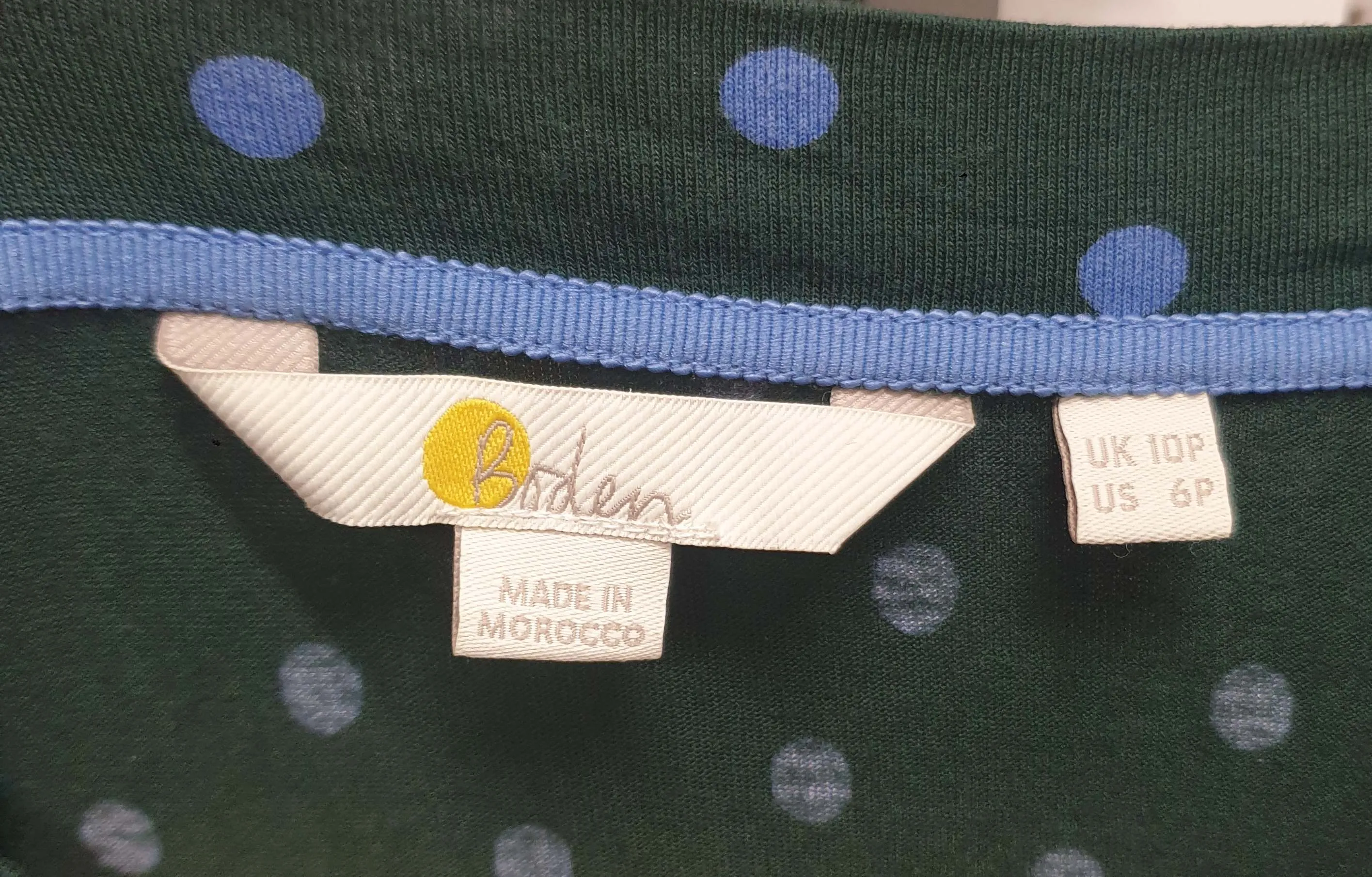 Boden green long sleeve  dress with purple polka dots size UK 10