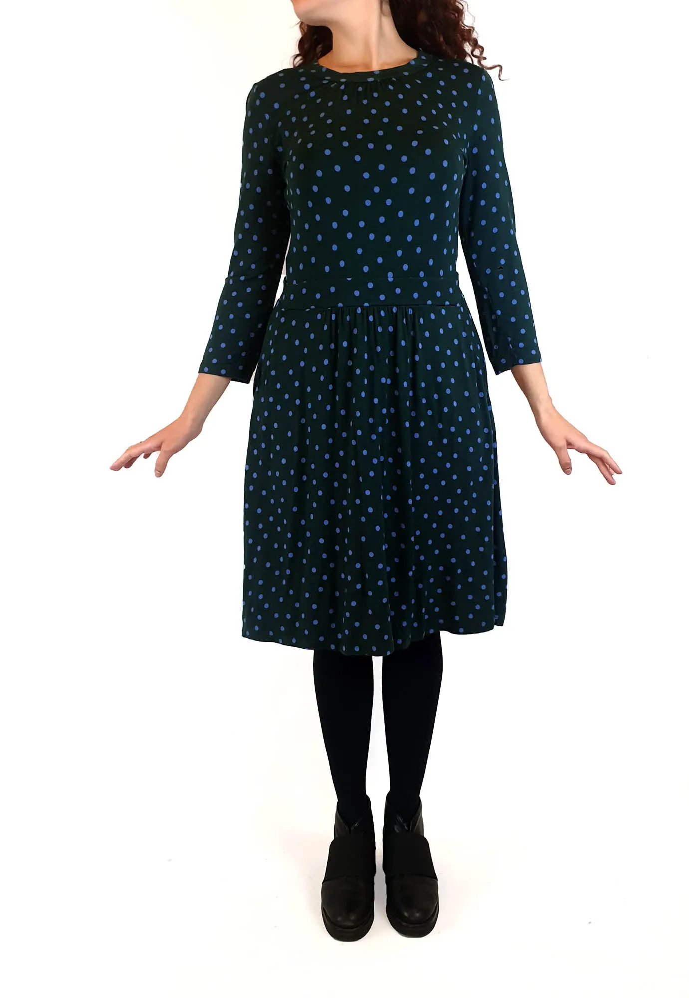 Boden green long sleeve  dress with purple polka dots size UK 10