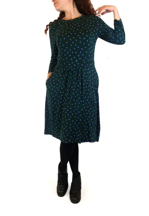 Boden green long sleeve  dress with purple polka dots size UK 10