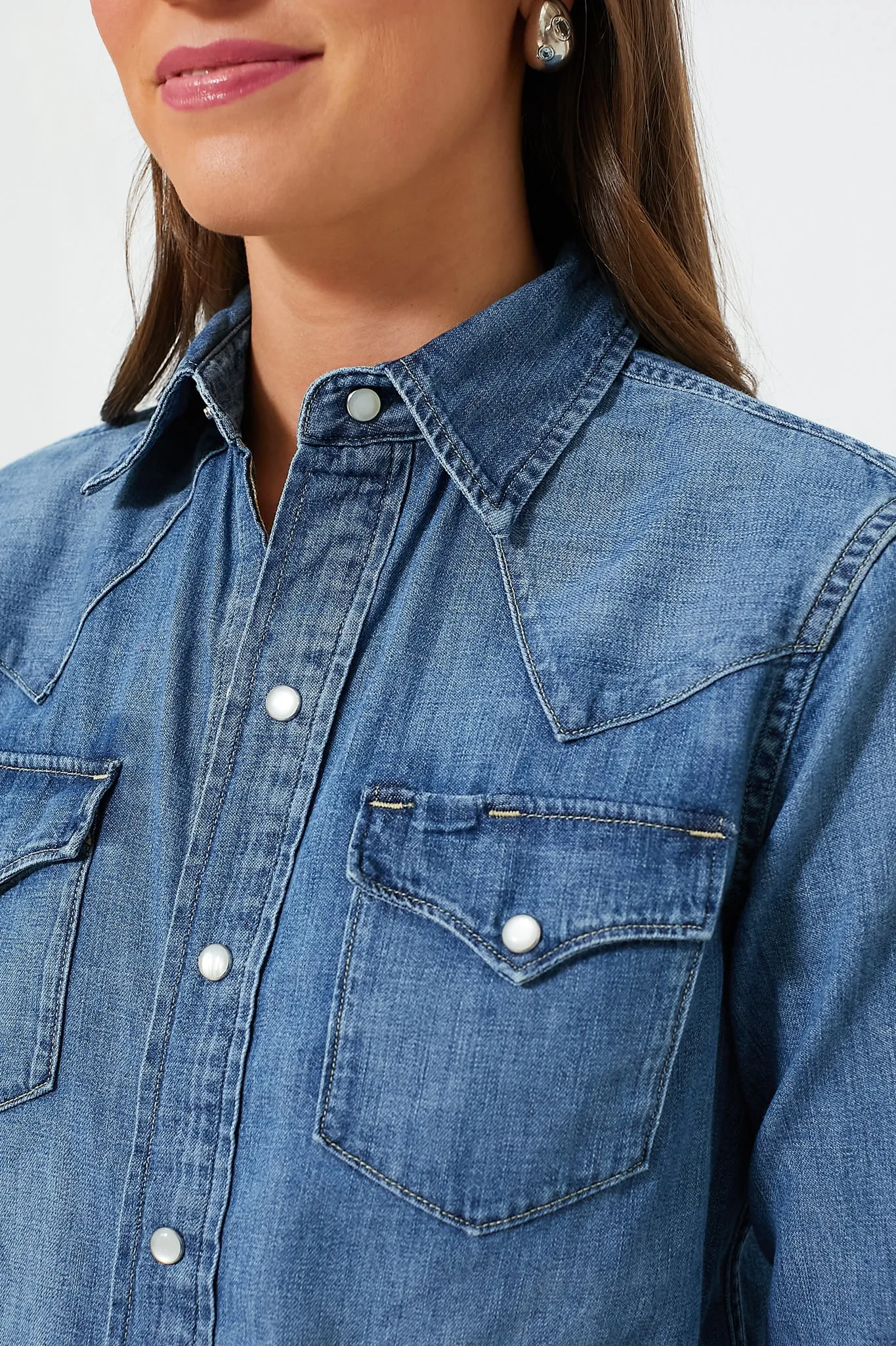 Canaria Wash Denim Western Long Sleeve Button Shirt