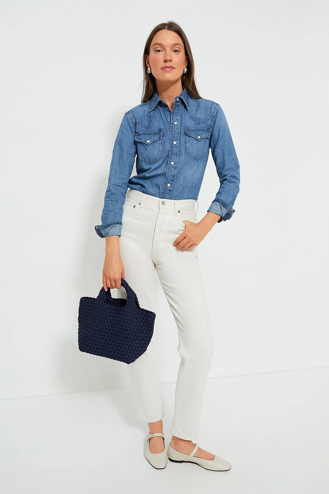 Canaria Wash Denim Western Long Sleeve Button Shirt