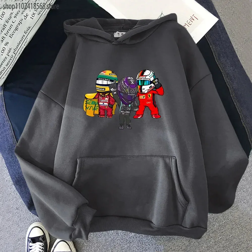 Cartoon F1 Car Print Hoodie Men Mini Driver Fans Lovers Sweatshirts Men Unisex Long Sleeve Women Clothing Cool Ganme Pullover