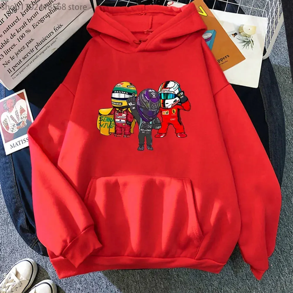 Cartoon F1 Car Print Hoodie Men Mini Driver Fans Lovers Sweatshirts Men Unisex Long Sleeve Women Clothing Cool Ganme Pullover