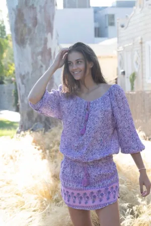 Cassidy Printed Short Dress Off Shoulder Lavender