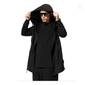Casual Black Men's Hooded Hoodies Hip Hop Solid Long Sleeve Men Clothing and Sweatshirts Streetwear Tracksuit