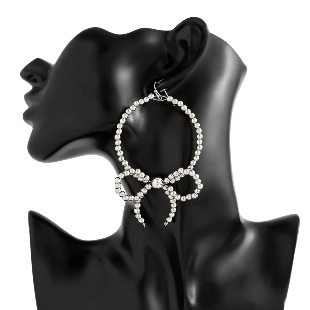 Chic Beaded Bowknot Dangle Hoop Earrings