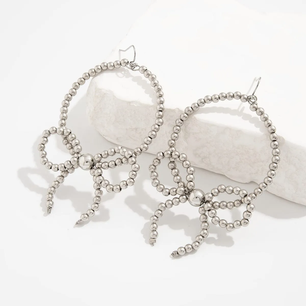 Chic Beaded Bowknot Dangle Hoop Earrings