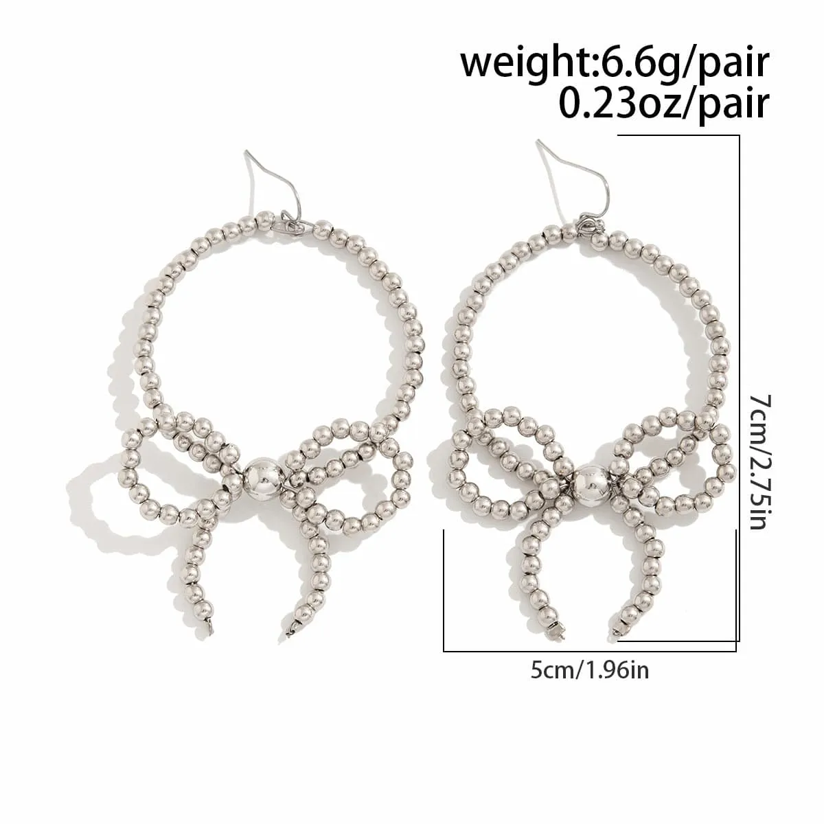 Chic Beaded Bowknot Dangle Hoop Earrings