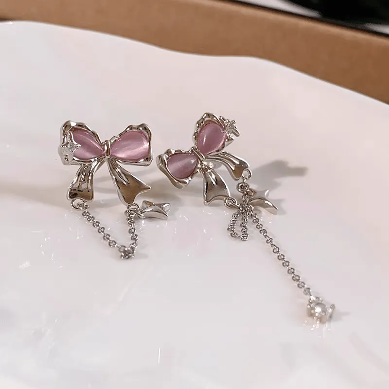 Chic Celestial Opal Bowknot Ear Cuff Chain Earrings