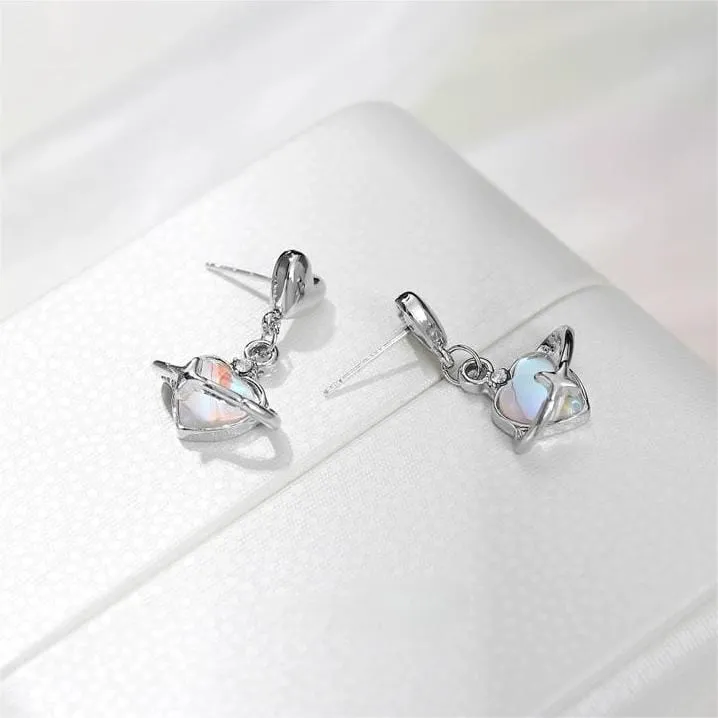 Chic Celestial Opal Heart Dangle Earrings