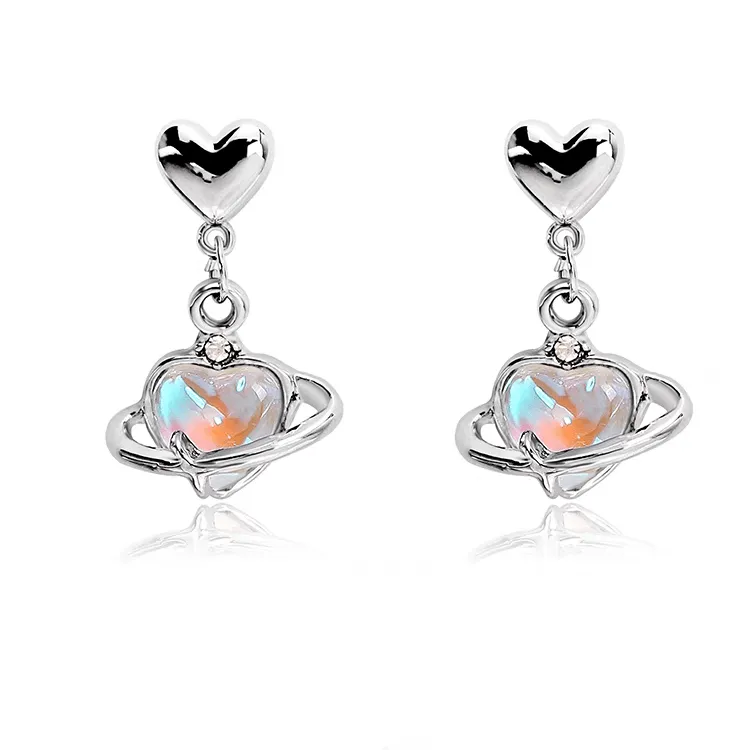 Chic Celestial Opal Heart Dangle Earrings