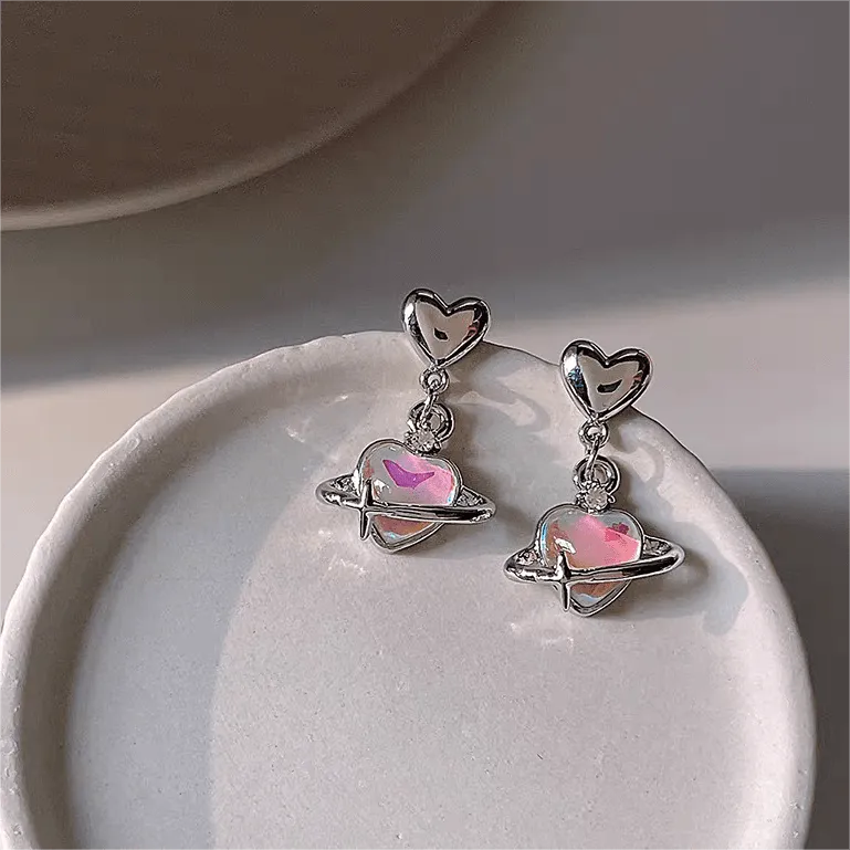 Chic Celestial Opal Heart Dangle Earrings