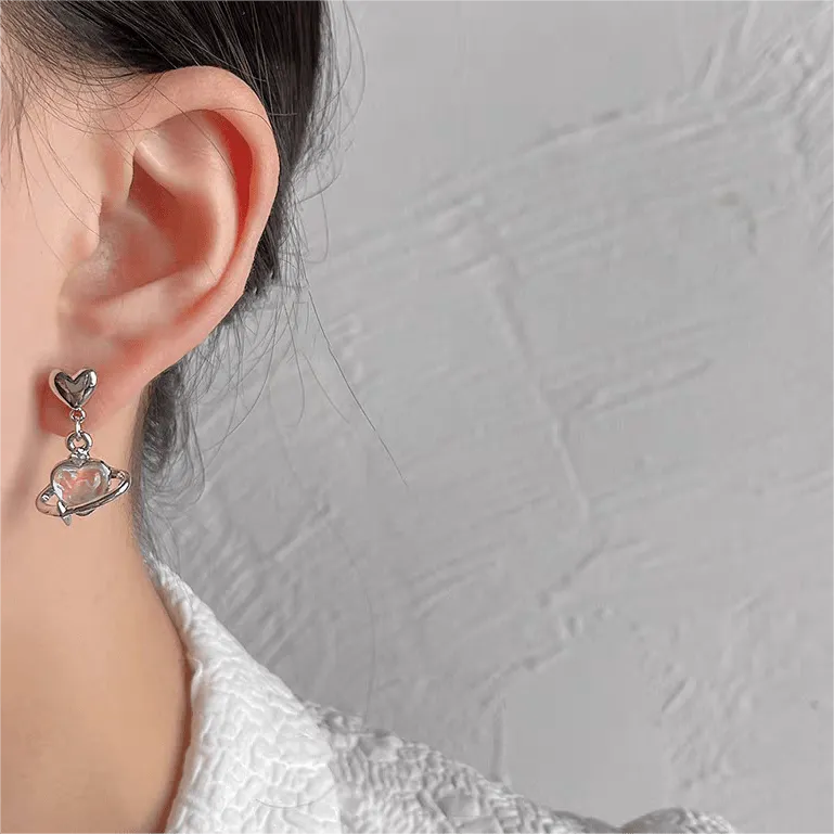 Chic Celestial Opal Heart Dangle Earrings