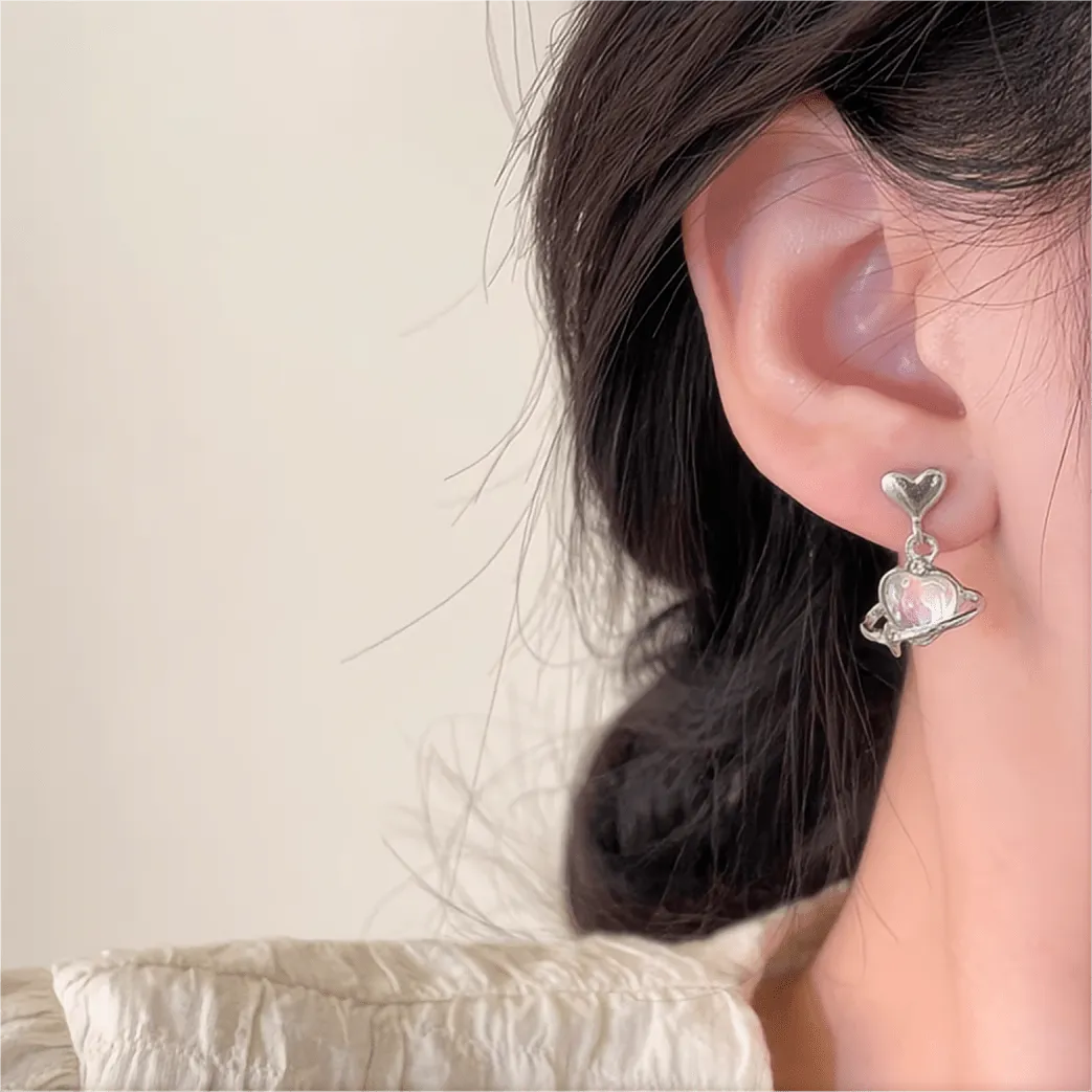 Chic Celestial Opal Heart Dangle Earrings