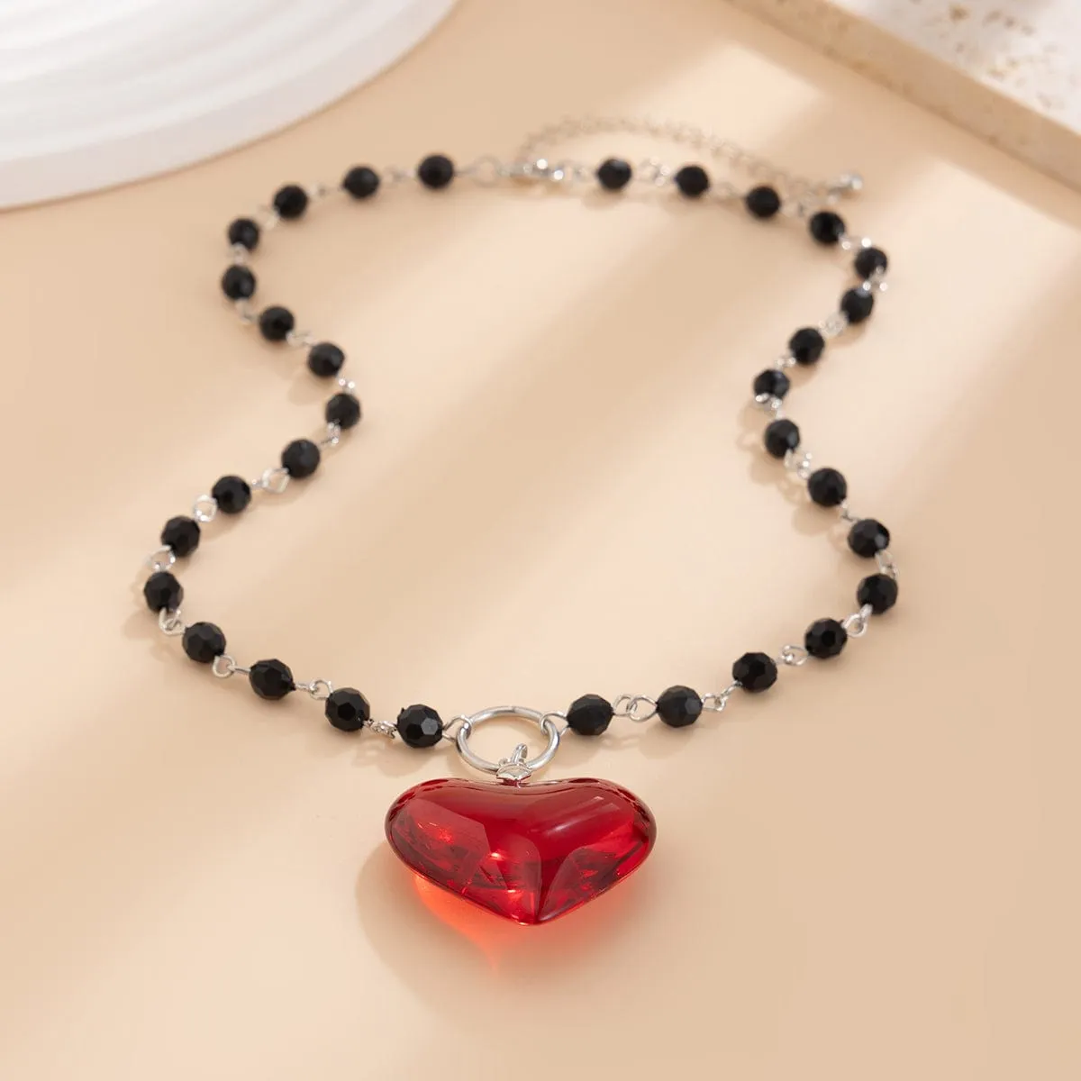 Chic Crystal Heart Pendant Ball Chain Necklace