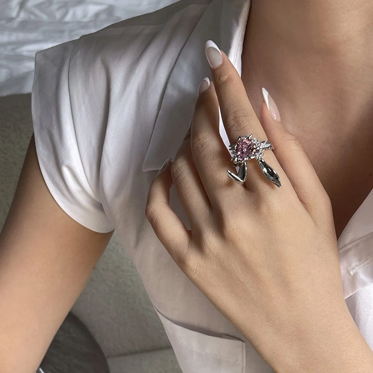 Chic CZ Inlaid Crystal Bunny Heart Ring