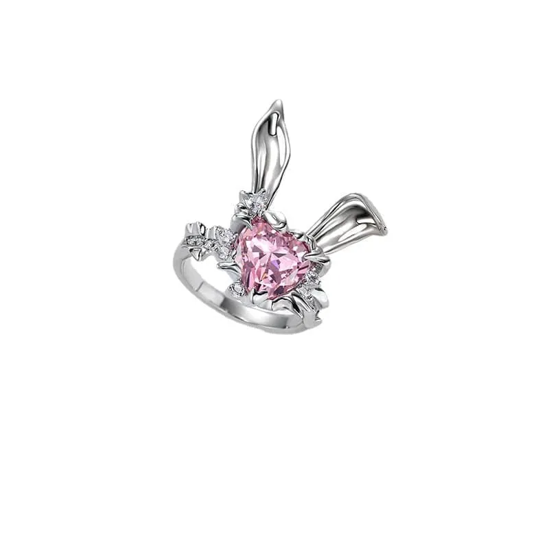 Chic CZ Inlaid Crystal Bunny Heart Ring