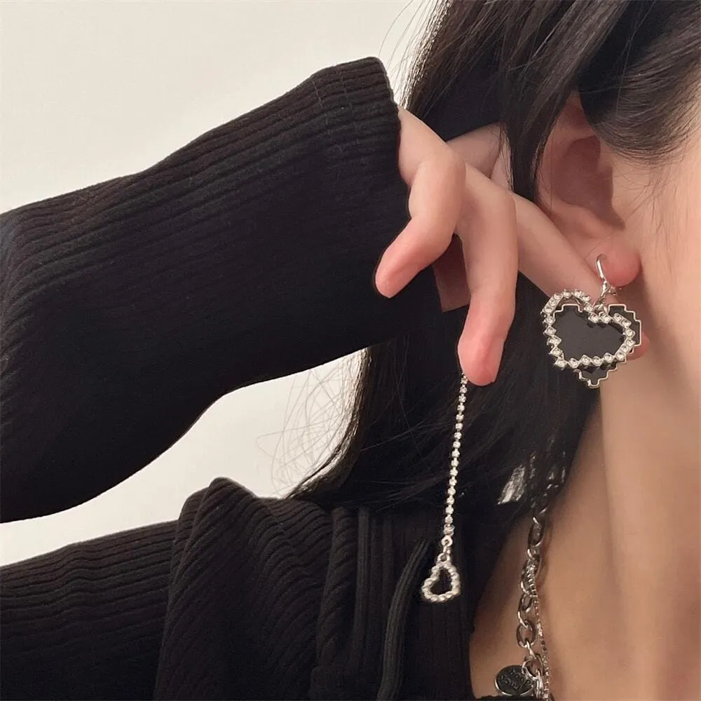 Chic CZ Inlaid Detachable Heart Earrings Necklace