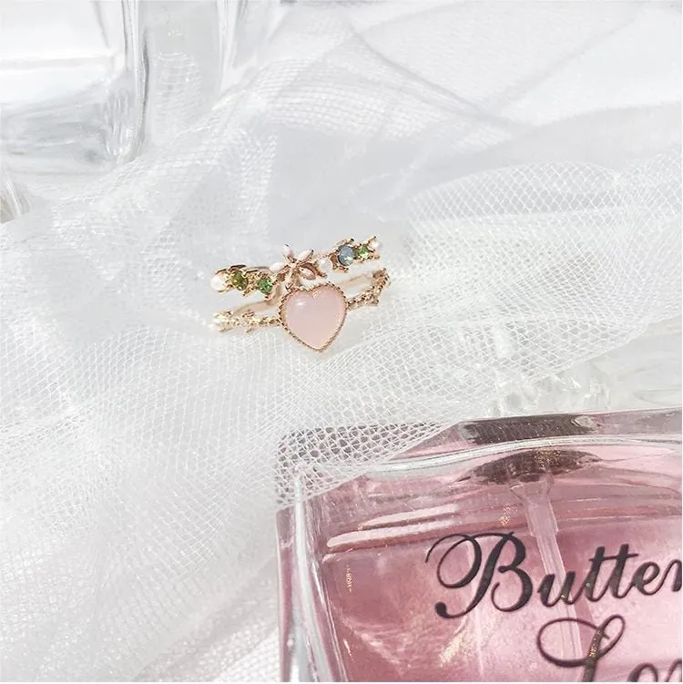 Chic CZ Inlaid Enamel Floral Opal Heart Ring
