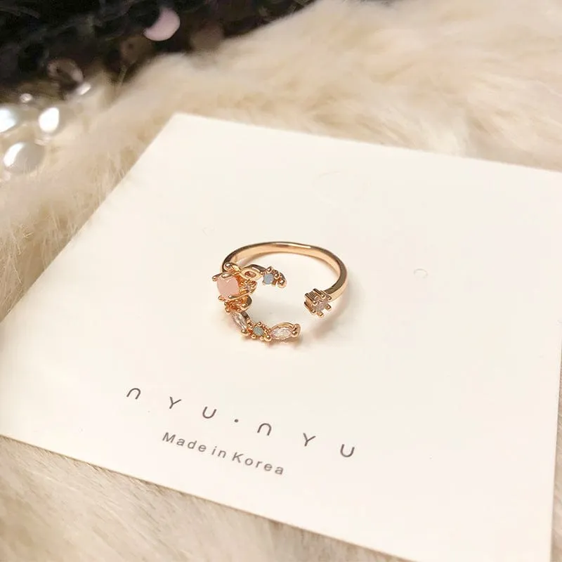 Chic CZ Inlaid Opal Moon Phase Ring