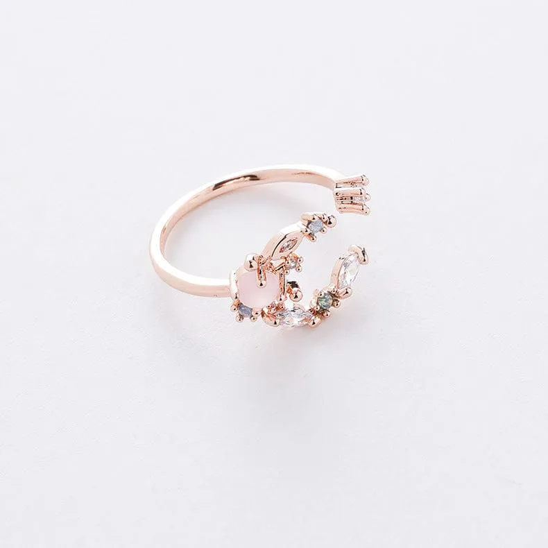 Chic CZ Inlaid Opal Moon Phase Ring