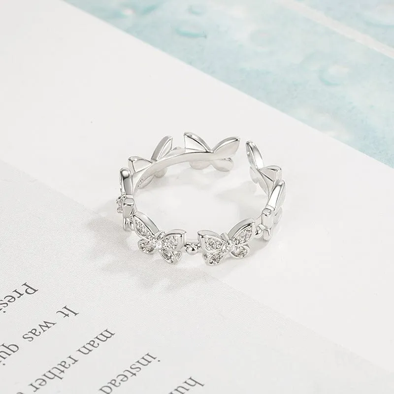 Chic CZ Inlaid Silver Butterfly Ring