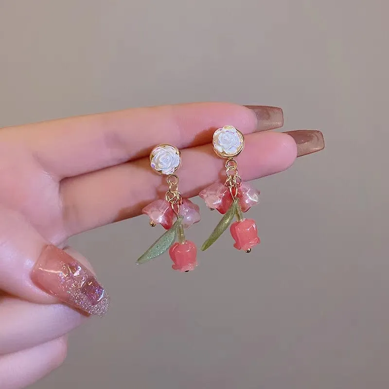 Chic Dangling Rose Earrings