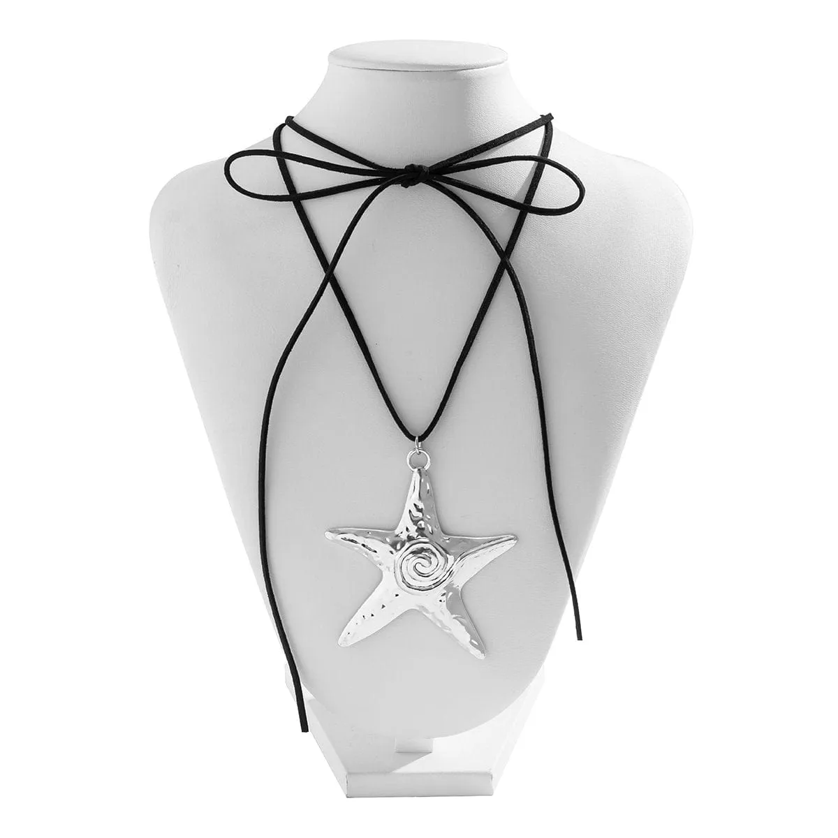 Chic Embossed Starfish Pendant Velvet String Necklace