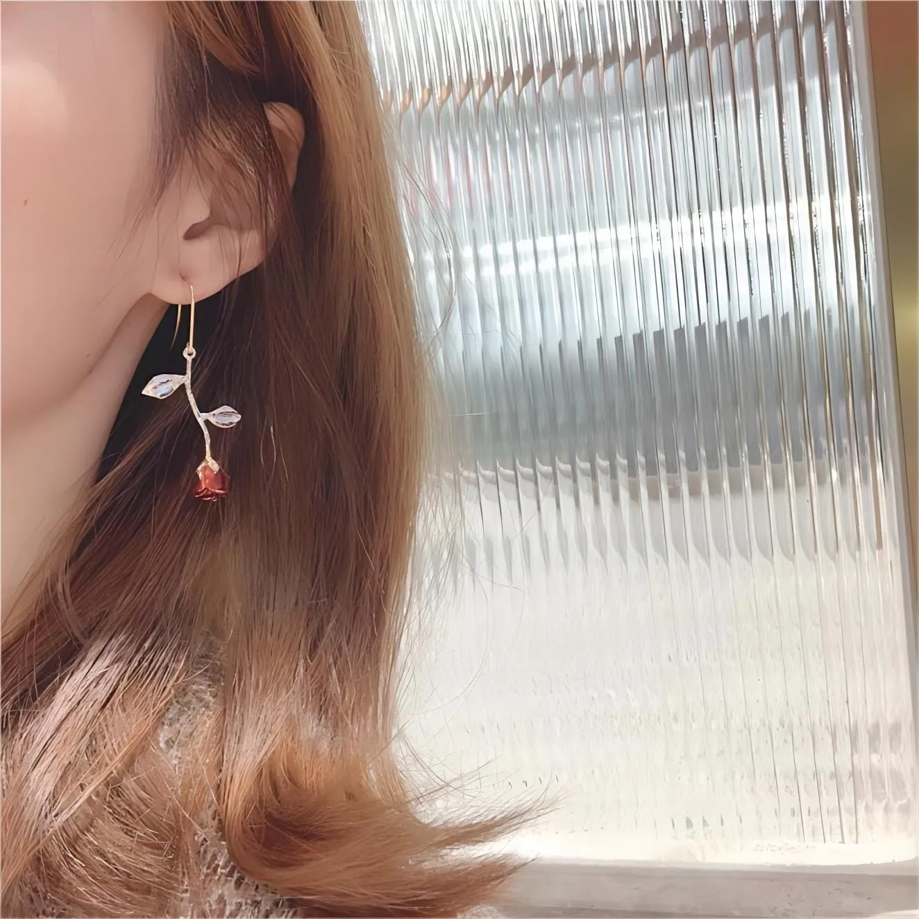 Chic Enamel English Rose Dangle Earrings