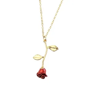 Chic Enamel Rose Pendant Necklace