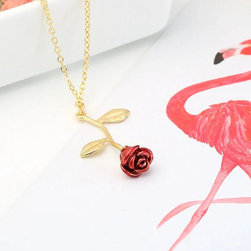 Chic Enamel Rose Pendant Necklace