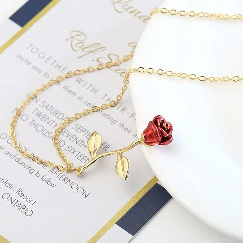 Chic Enamel Rose Pendant Necklace