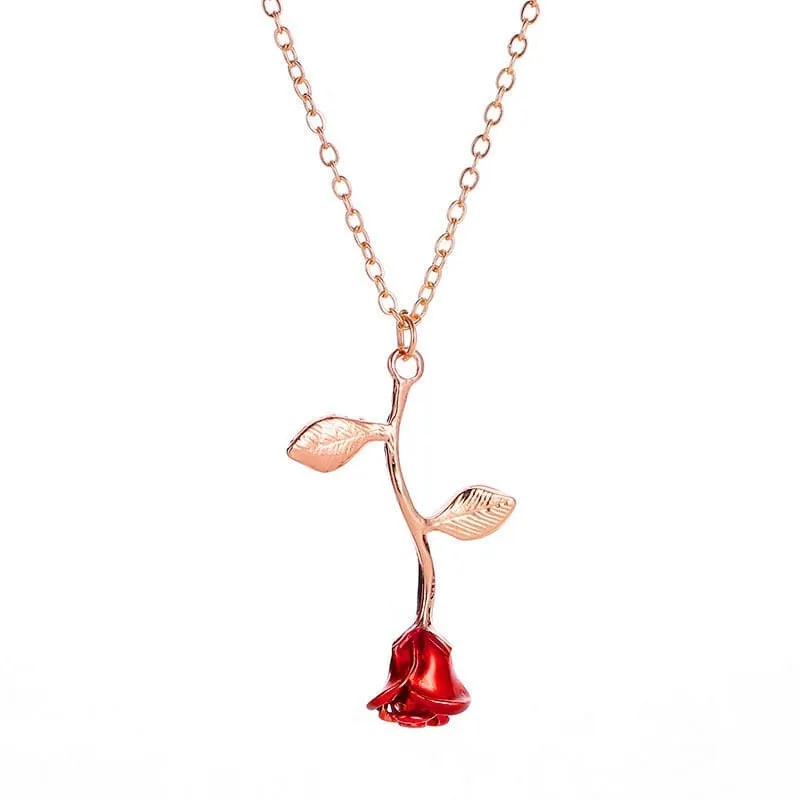 Chic Enamel Rose Pendant Necklace