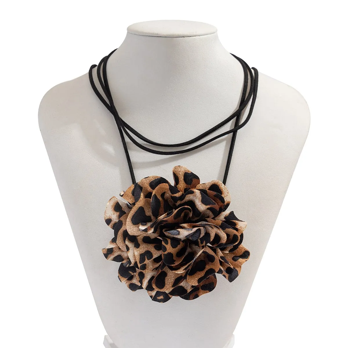 Chic Fabric Leopard Flower Wax Cord String Necklace