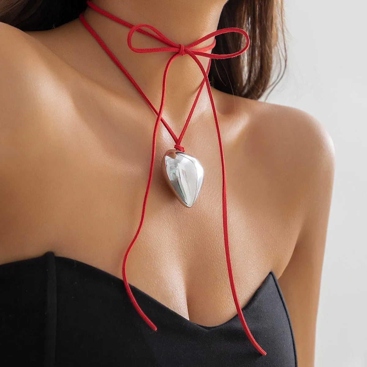 Chic Heart Pendant Colorful Velvet String Necklace