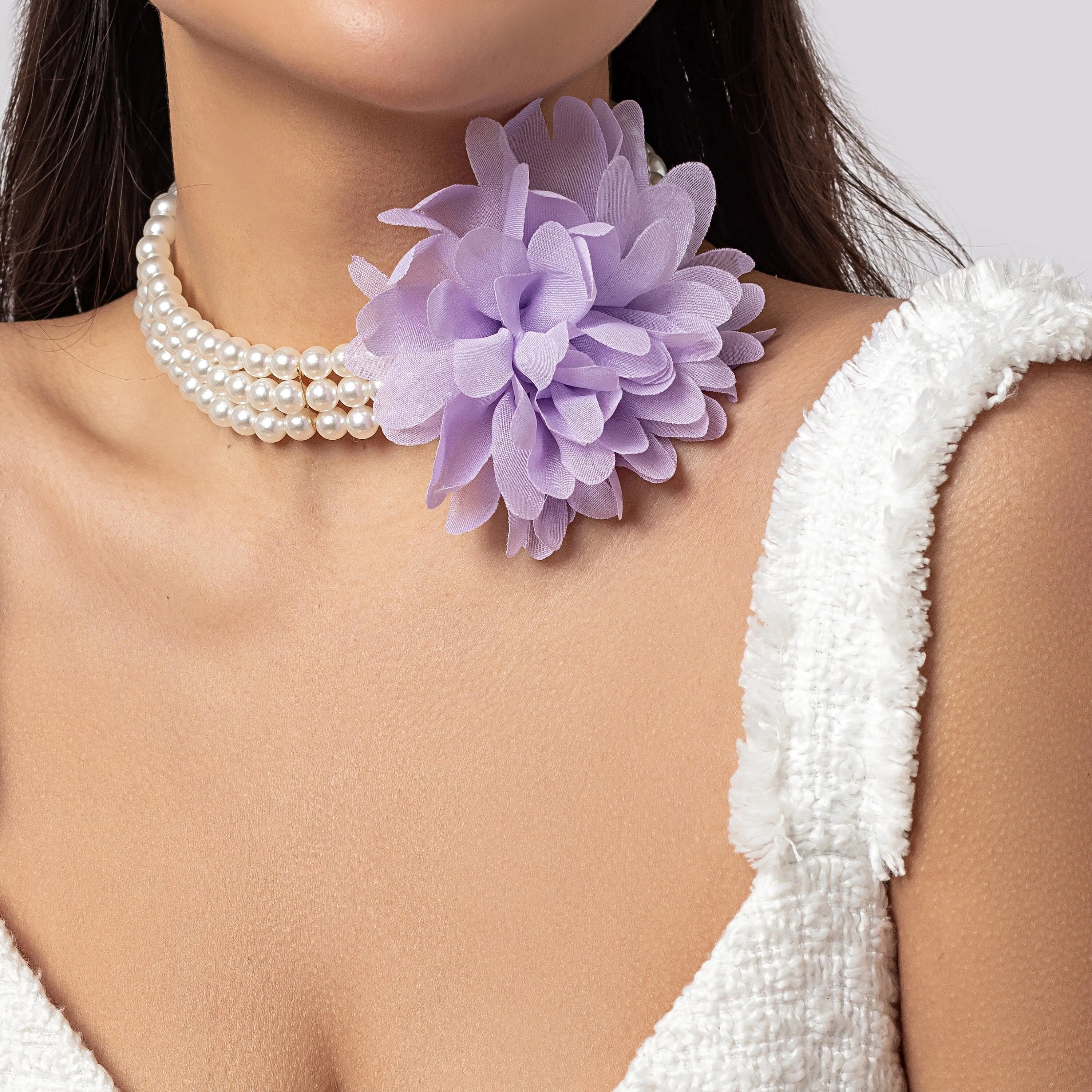 Chic Layered Flower Pearl Chain Collar Choker Necklace