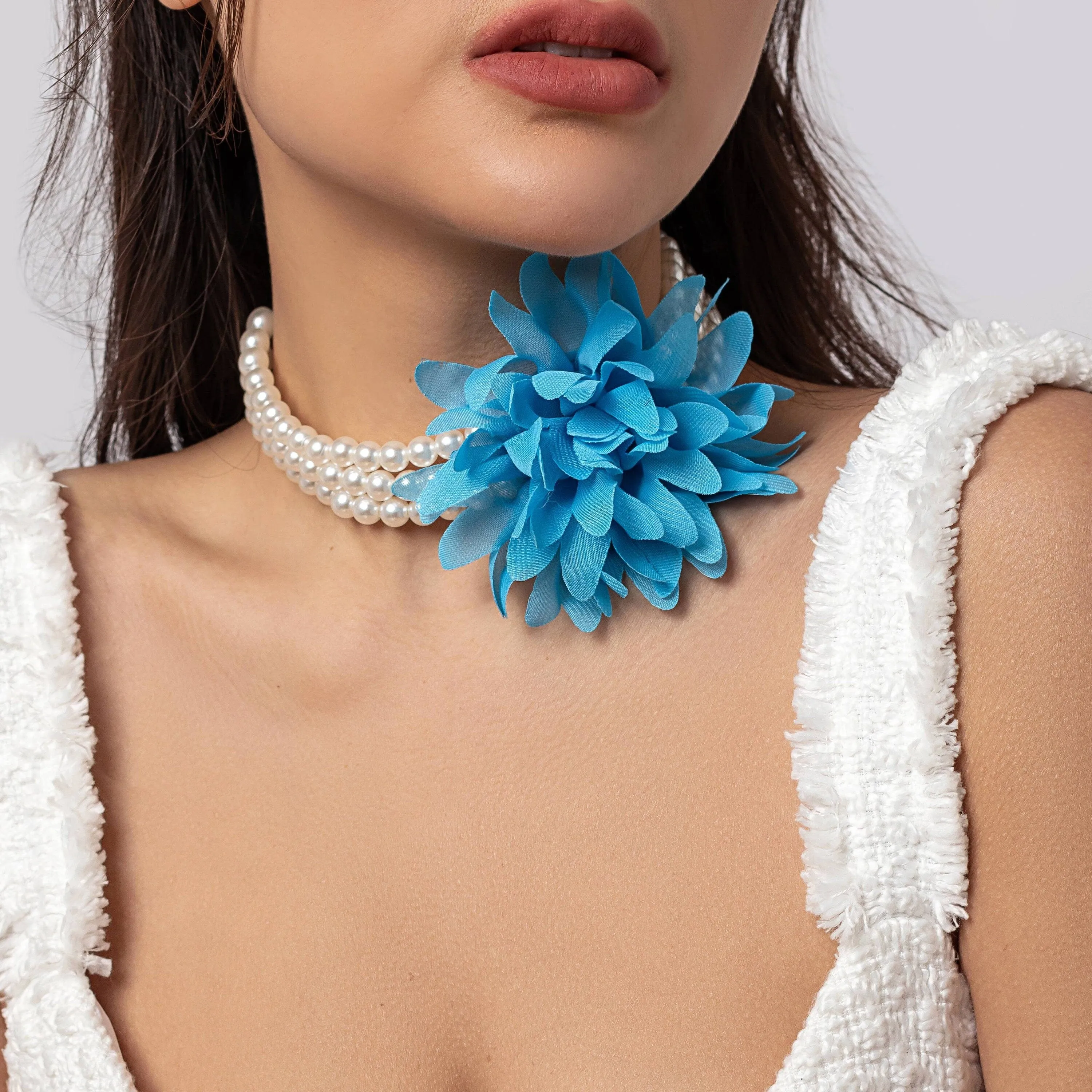Chic Layered Flower Pearl Chain Collar Choker Necklace