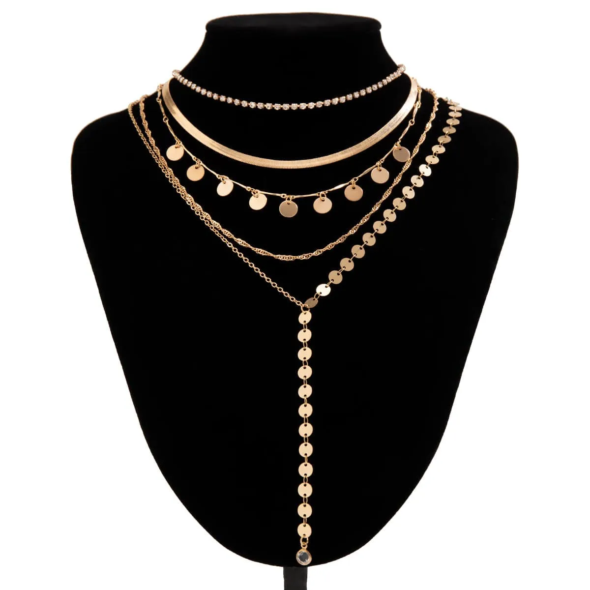 Chic Layered Sequins Tassel CZ Inlaid Y Necklace Set