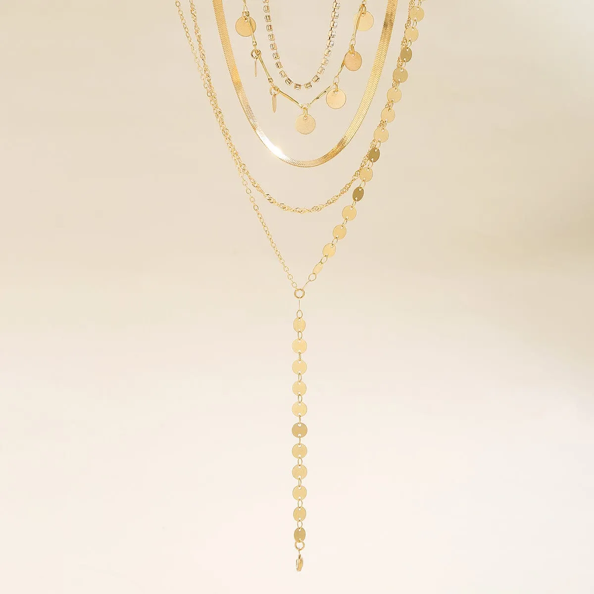 Chic Layered Sequins Tassel CZ Inlaid Y Necklace Set
