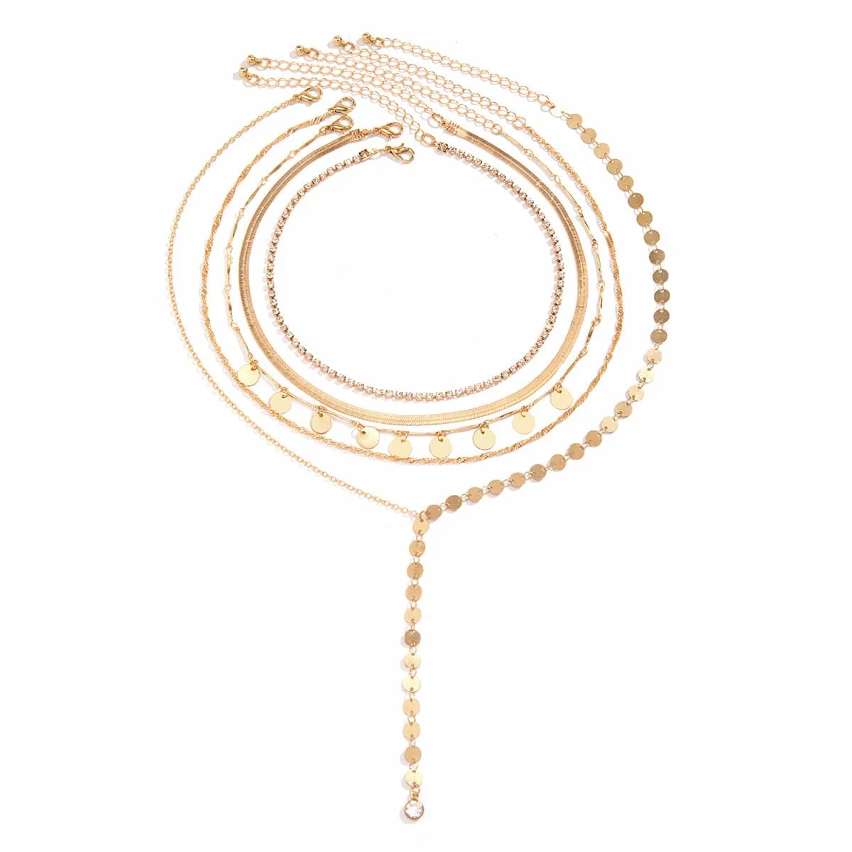 Chic Layered Sequins Tassel CZ Inlaid Y Necklace Set