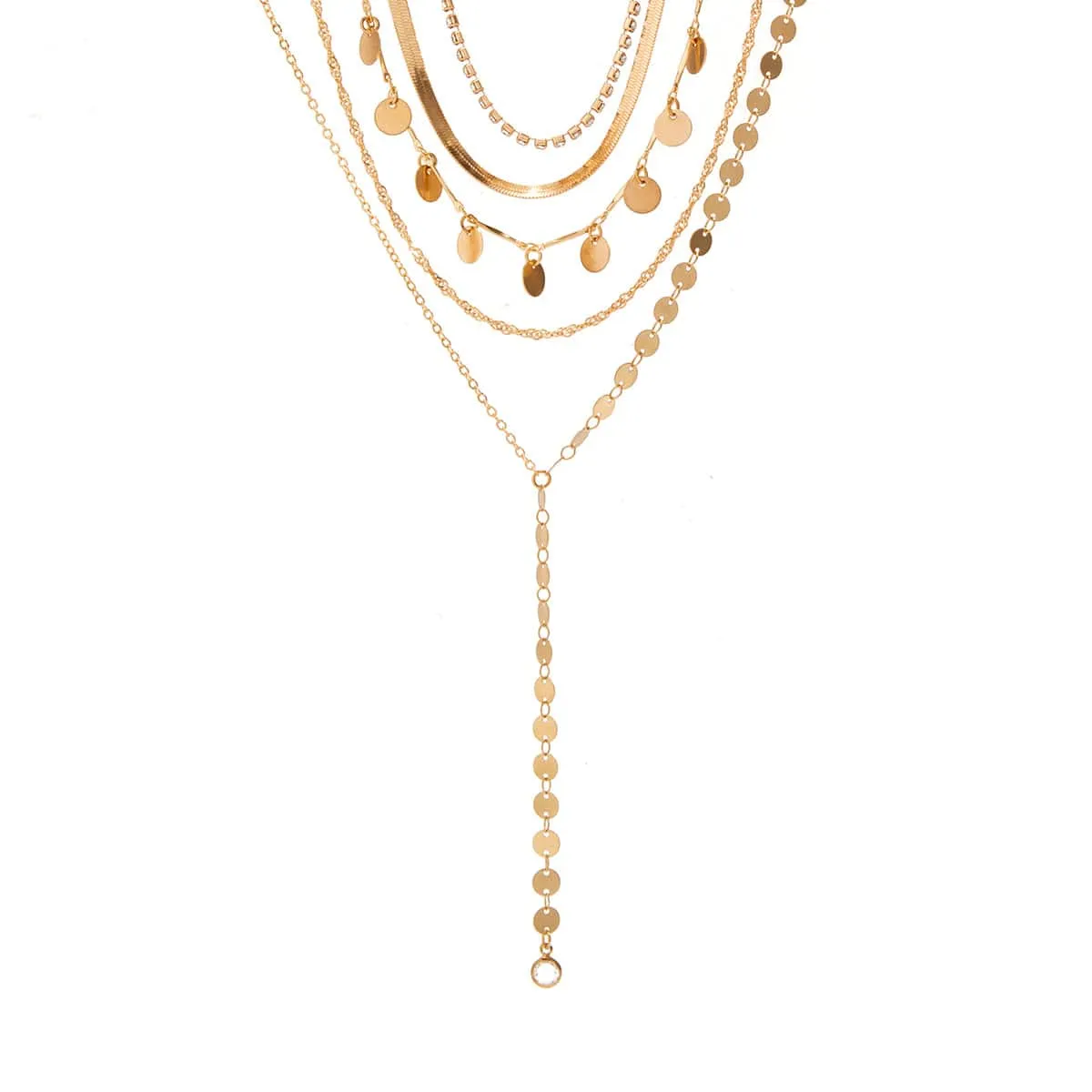 Chic Layered Sequins Tassel CZ Inlaid Y Necklace Set