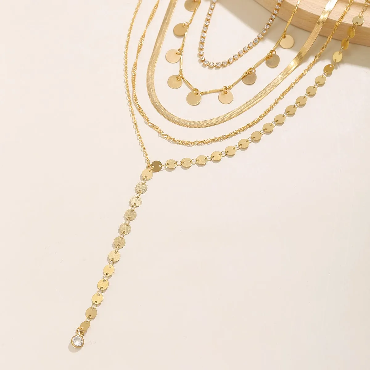 Chic Layered Sequins Tassel CZ Inlaid Y Necklace Set