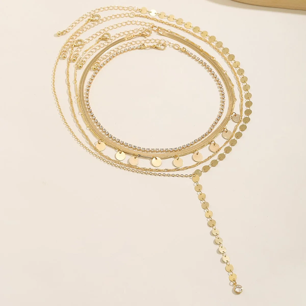 Chic Layered Sequins Tassel CZ Inlaid Y Necklace Set