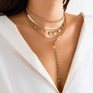 Chic Layered Sequins Tassel CZ Inlaid Y Necklace Set