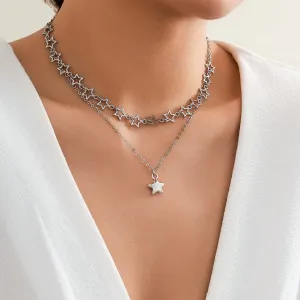 Chic Layered Star Pendant Pentagon Chain Necklace Set