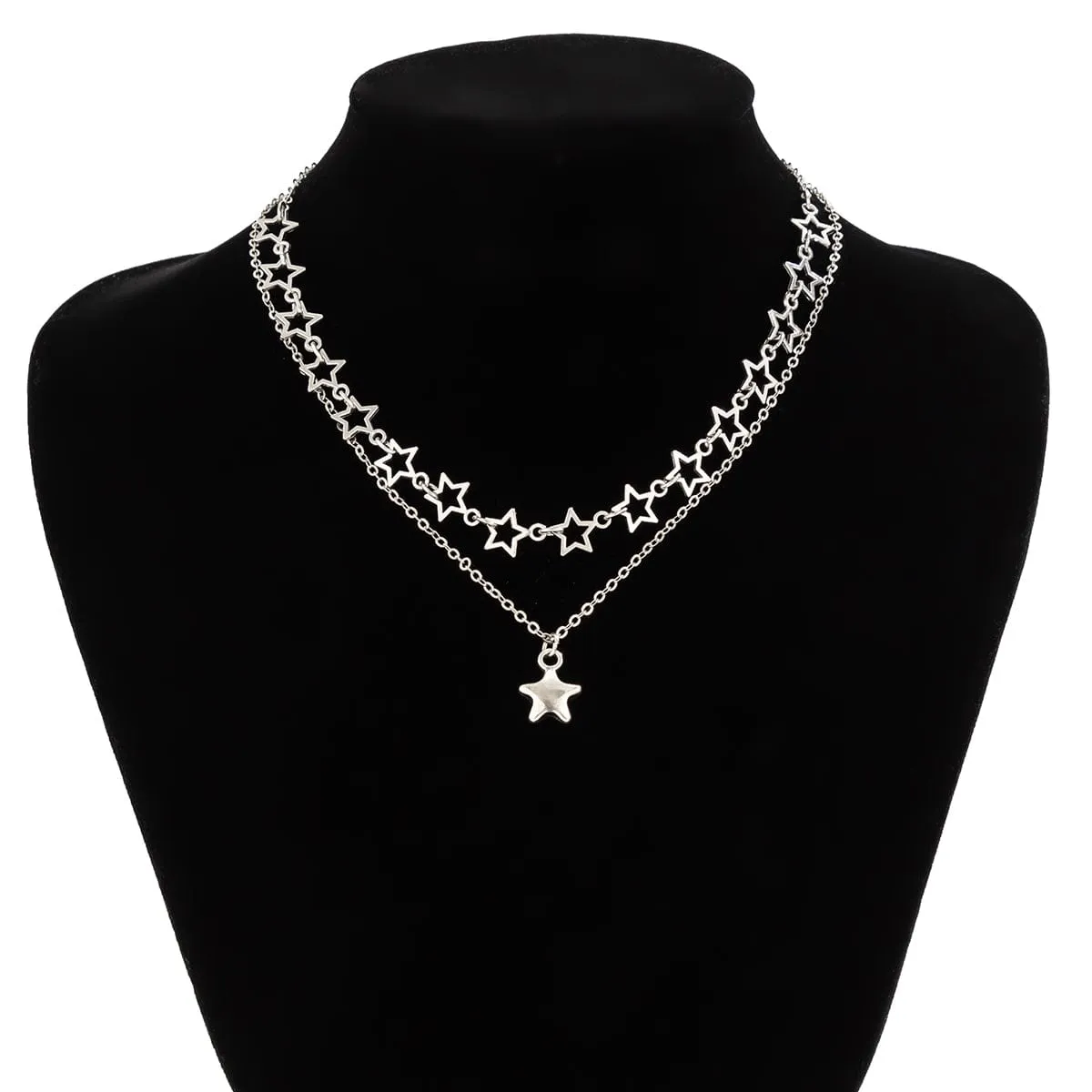 Chic Layered Star Pendant Pentagon Chain Necklace Set