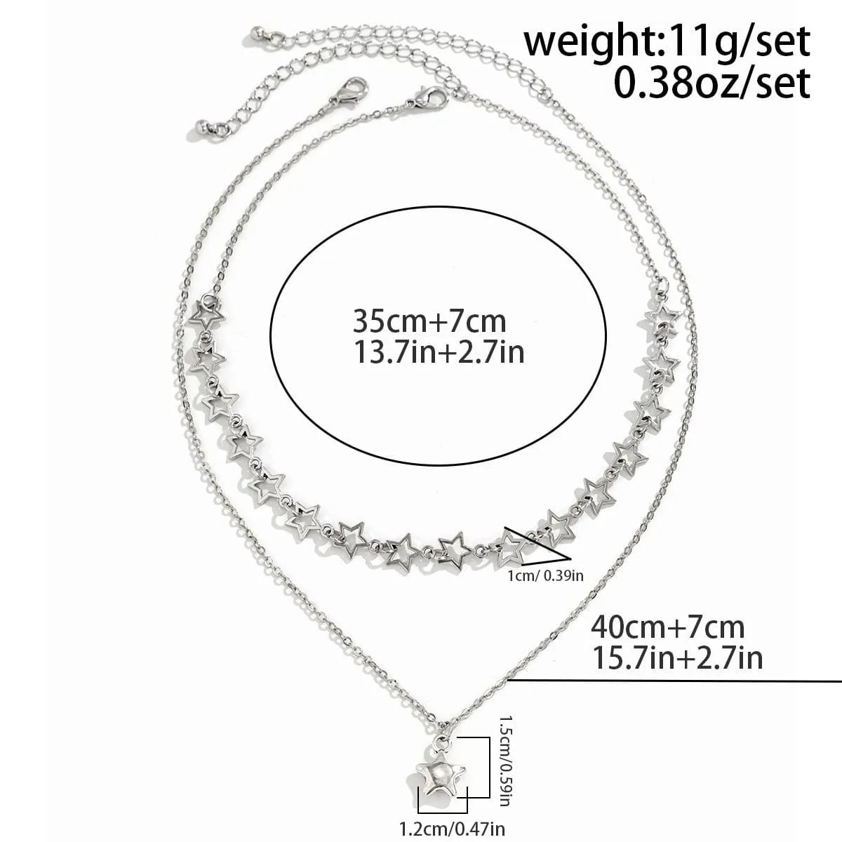 Chic Layered Star Pendant Pentagon Chain Necklace Set